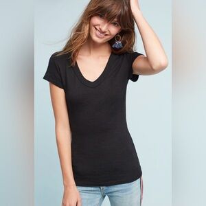 Michael Stars for Anthropology Black Short Sleeve V Neck Top